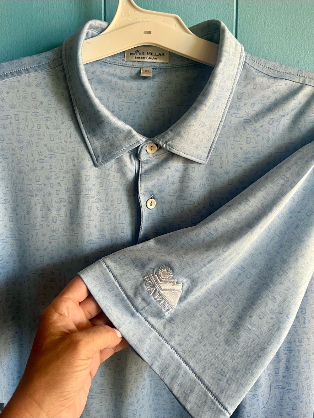 Peter Millar Light Blue Micro-Pattern Short Sleeve Polo